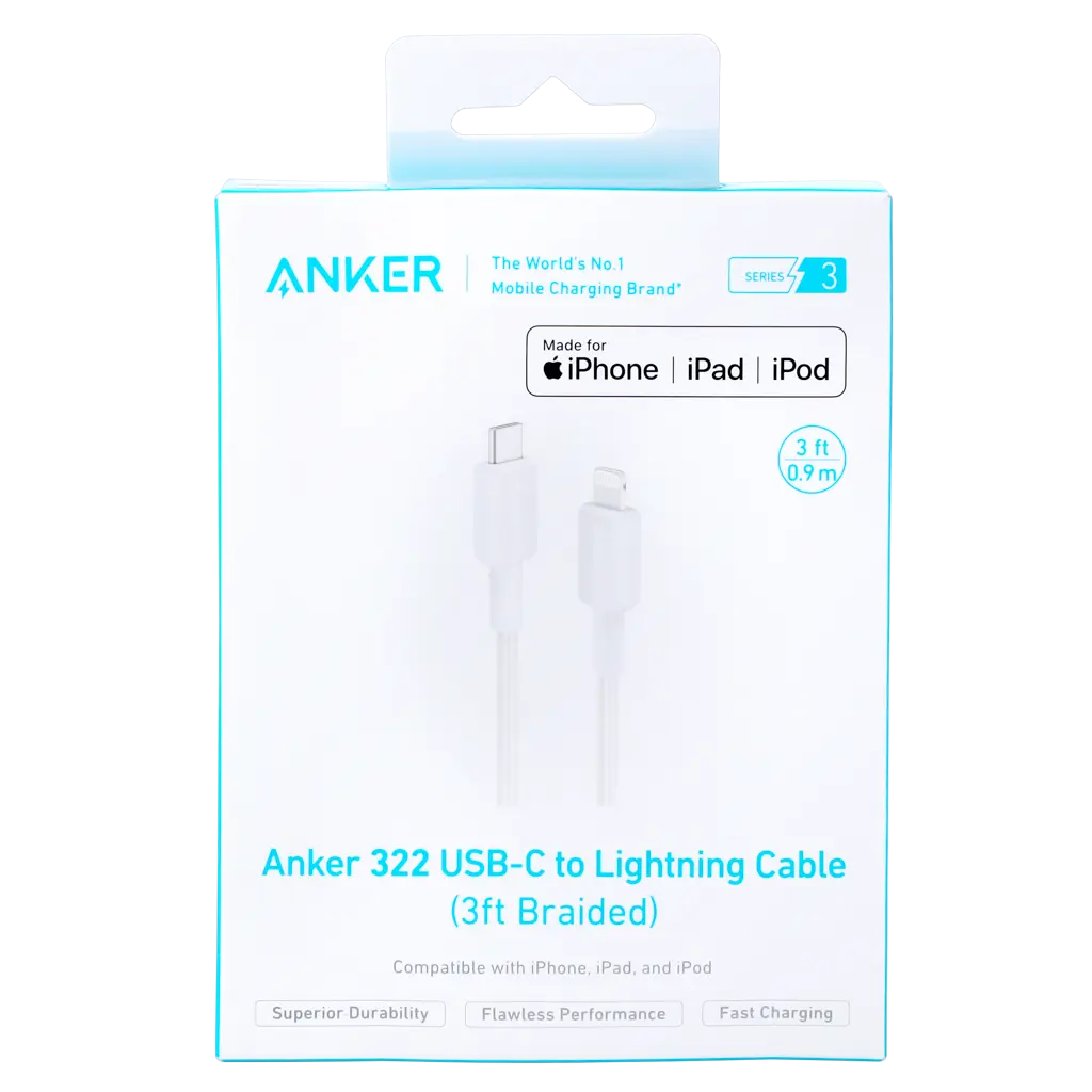 Anker 322 USBC to Lightning Connector Cable (Braided 3 ft) White - view 3