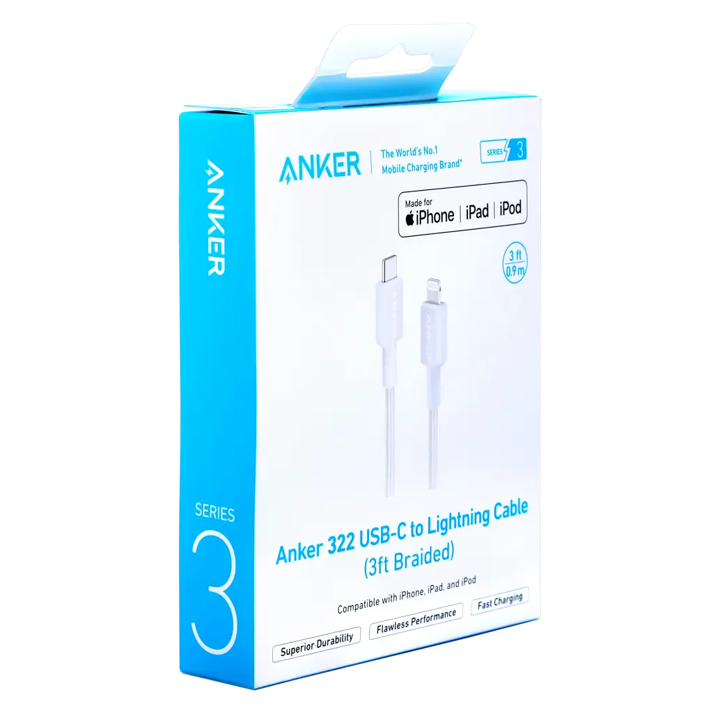 Anker 322 USBC to Lightning Connector Cable (Braided 3 ft) White - view 2