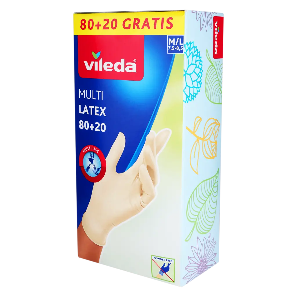 Vileda Latex Disposable Gloves 80+20 M/L size Powderfree Rubber Gloves - view 1