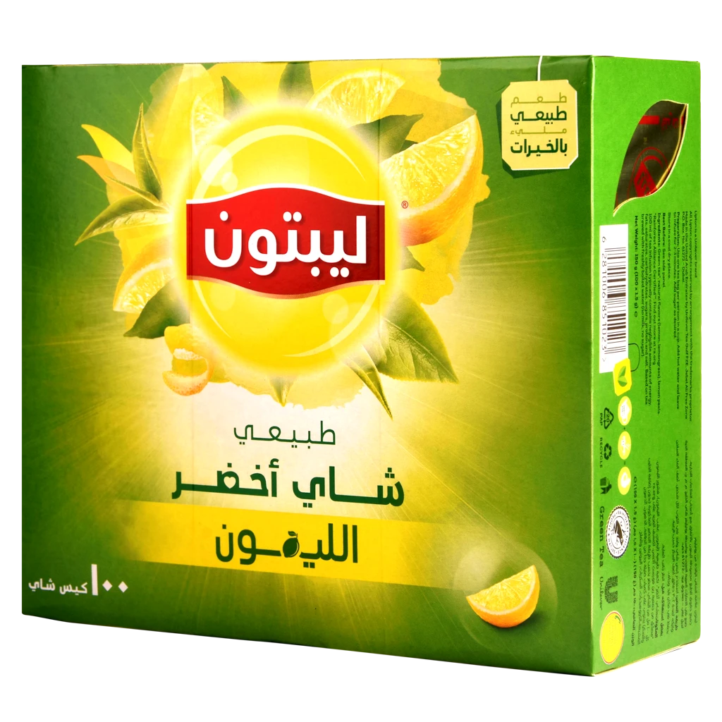 ليبتون شاي اخضر بالليمون 100 كيس