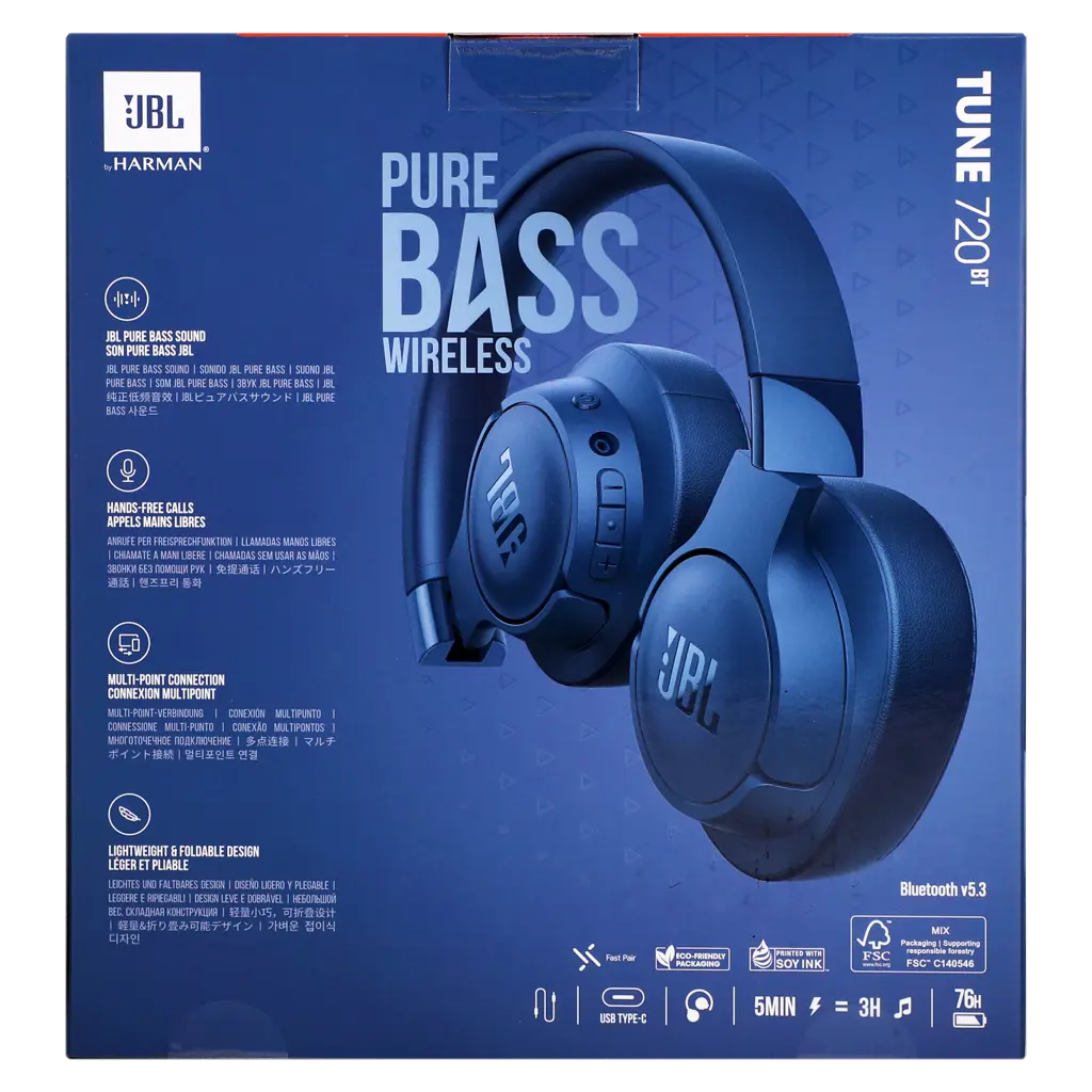 JBL Tune 720BT Over Ear Headphones Blue - view 4