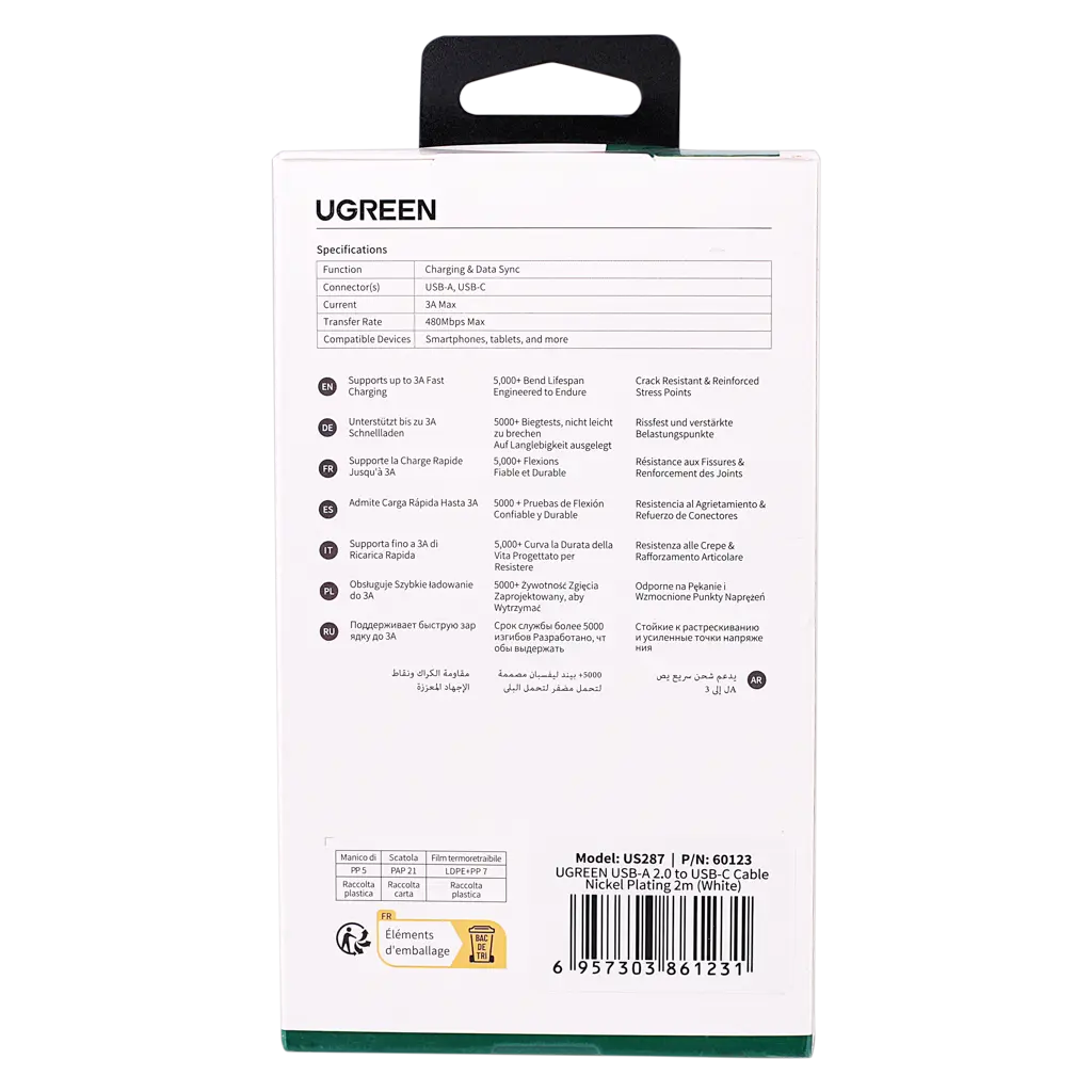 Ugreen Charging And Sync Data Cable Usb To Usb-C 2 m |Wh - view 5