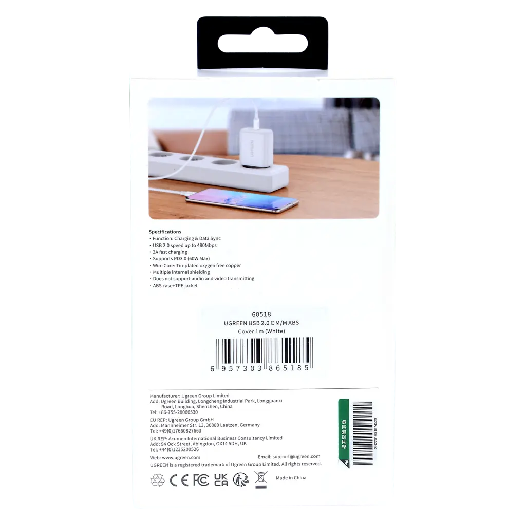 Ugreen Usb 2.0 C M/M Abs Cover 1 m - White - view 3