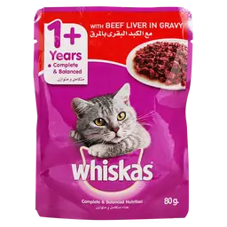 Whiskas Cat Food With Beef Liver in Gravy +1 Year 80 gm