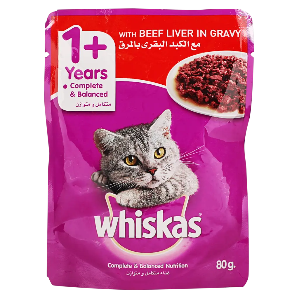 Whiskas Cat Food With Beef Liver in Gravy +1 Year 80 gm - view 1