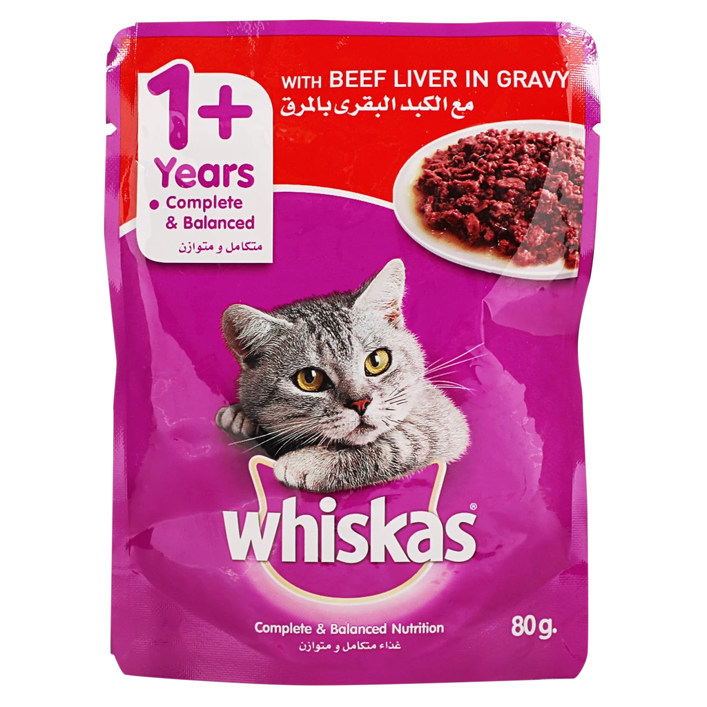 Whiskas Cat Food With Beef Liver in Gravy +1 Year 80 gm