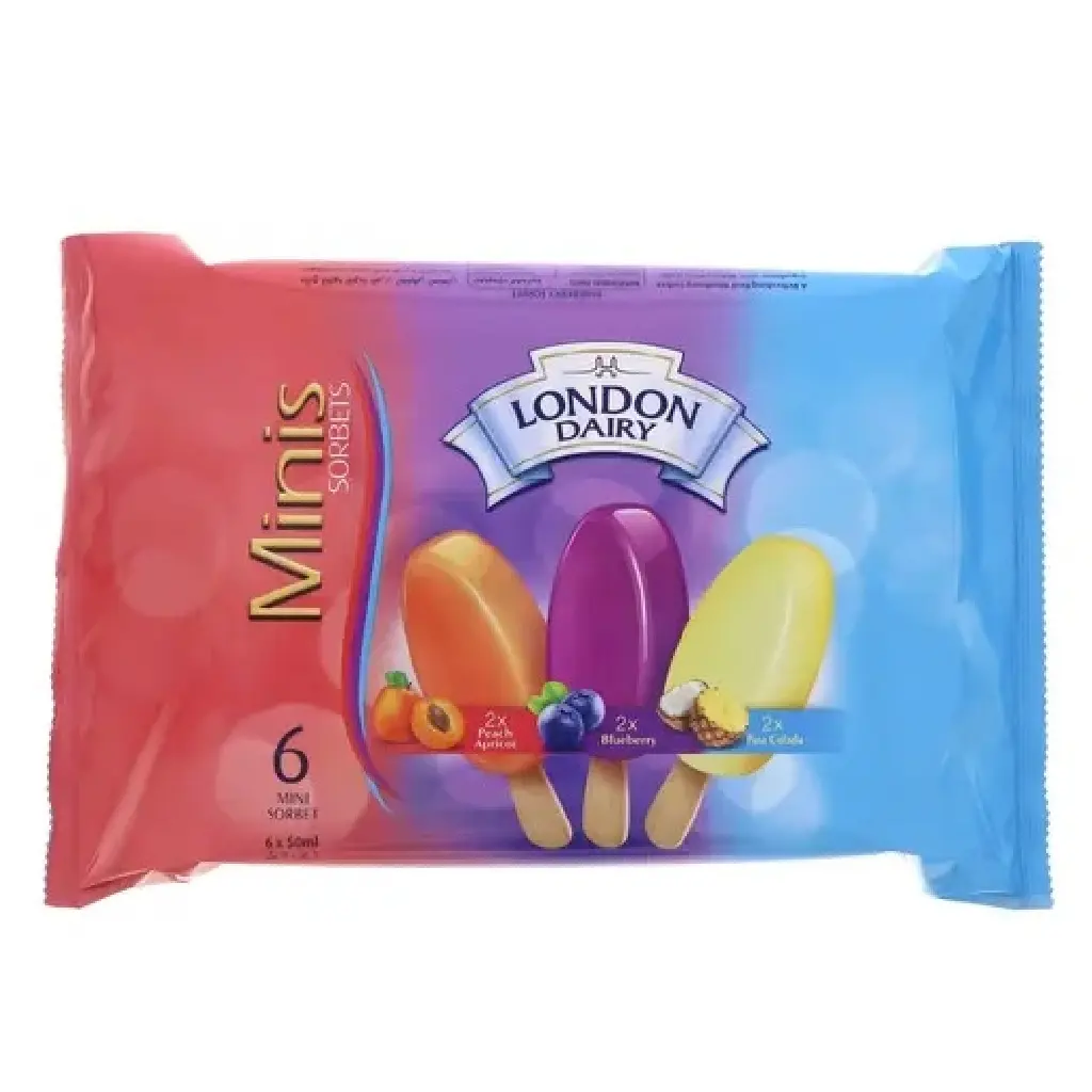 London Dairy Pina Colada, Blueberry, And Peach Apricot Sorbet Ice Cream 6X50ML - view 1