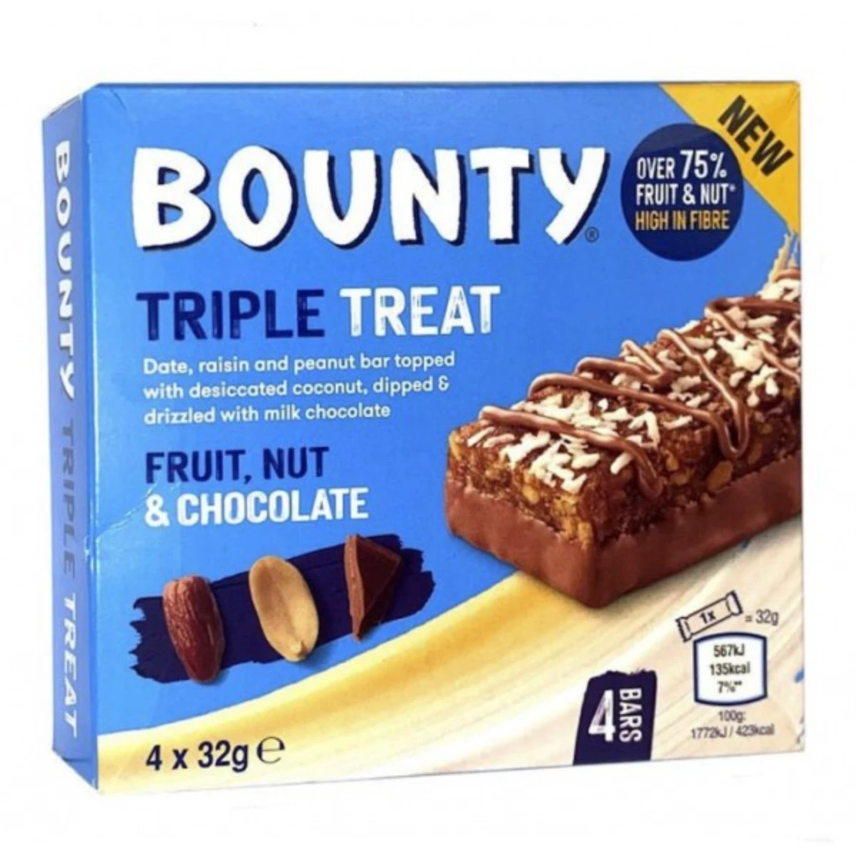 Bounty Triple Treat Fruit Nut And Chocolate Bar 4 pcs 32 gm