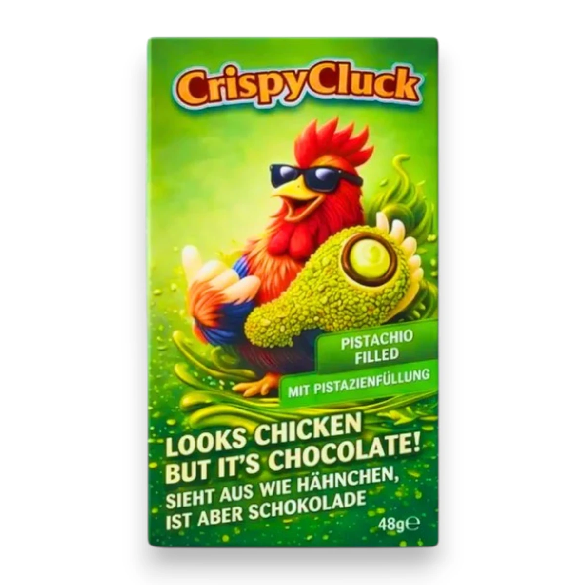 Crispy Cluck Fried Chicken Shaped Milk Chocolate with Pistachio Filling 48 gm