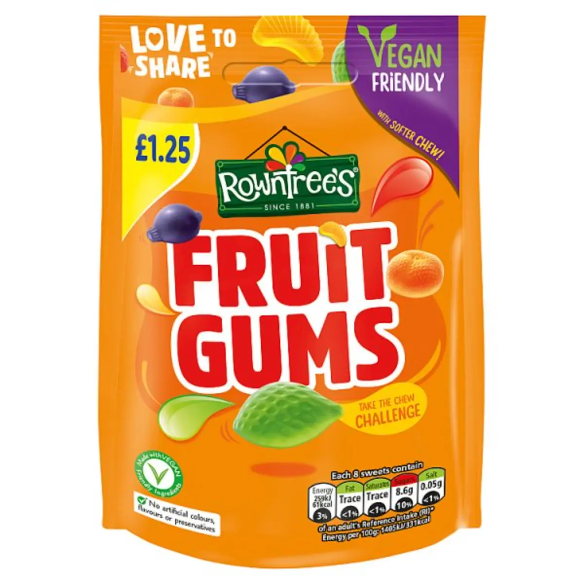 Rowntrees Fruit Gums Vegan Pouch  £1.25 120 gm - view 1