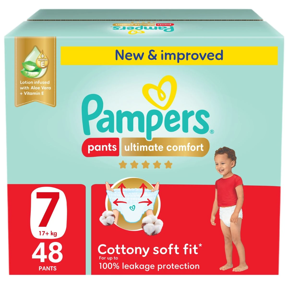 Pampers Diapers Ultimate Comfort Pants Size 7 Aloe Vera Lotion & Vitamin E 48 Pants 