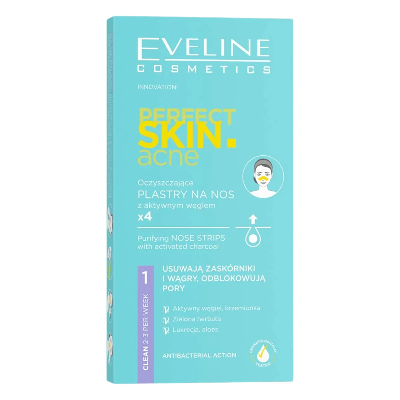 Eveline Perfect Skin Acne Purifying Charcoal Nose Strip 4 Pcs