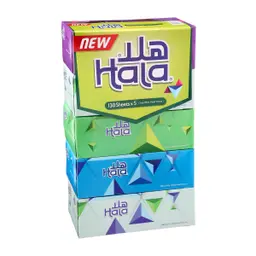 علبة مناديل وجه هالا وايت ثنائية الطبقات، 5 قطع، 130 ورقة
