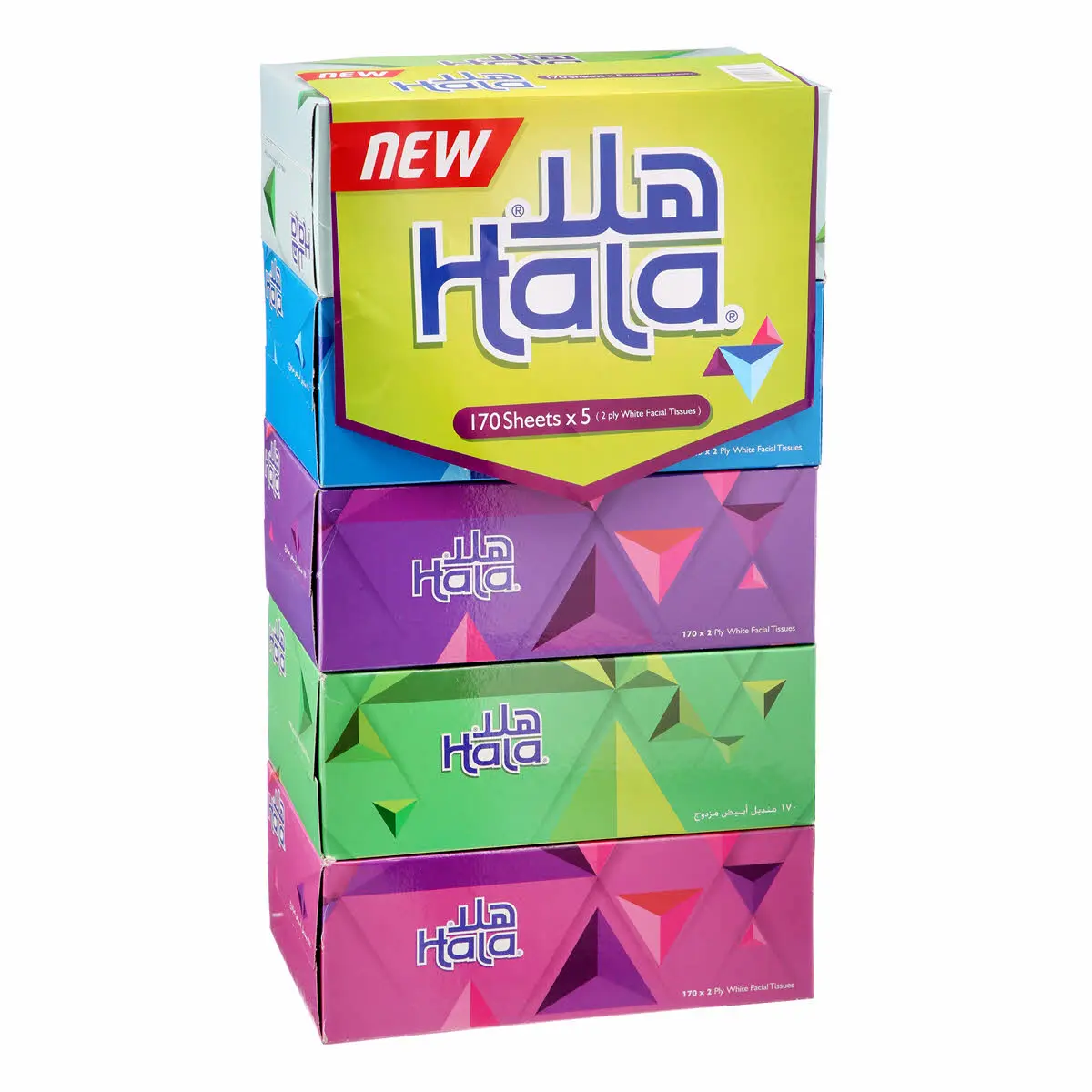 Hala White 2Ply Facial Tissues Box, 5 x 170s - view 1