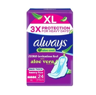 Always Aloe Cool Pads for Heavy Days XL Maxi Thick Sanitary Pads 24 pcs