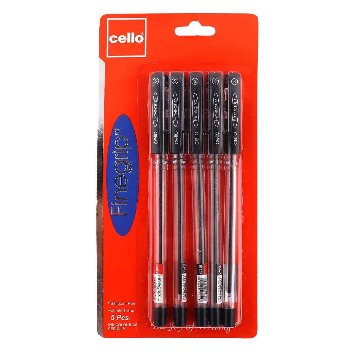 Cello Fine Grip Ball Pen Black 5'S