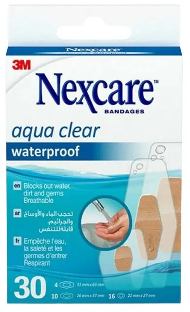 3M Nexcare Aqua Clear Waterproof Assorted Bandages 30 Pieces - view 1