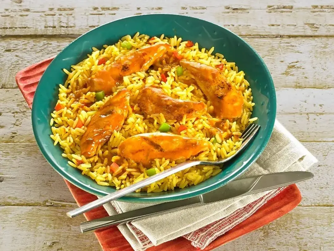 Grilled Chicken Strips And Spicy Rice