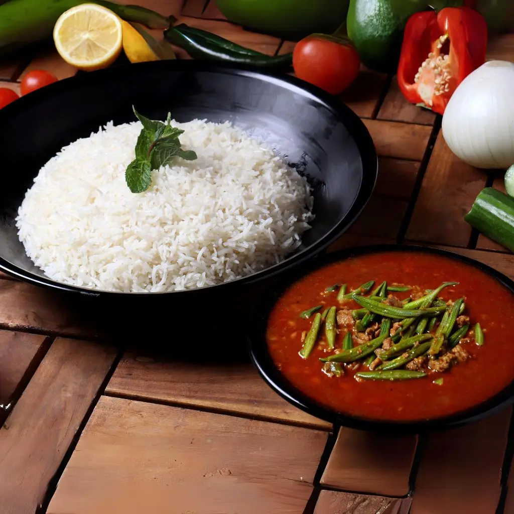 Rice And Okra With Meat