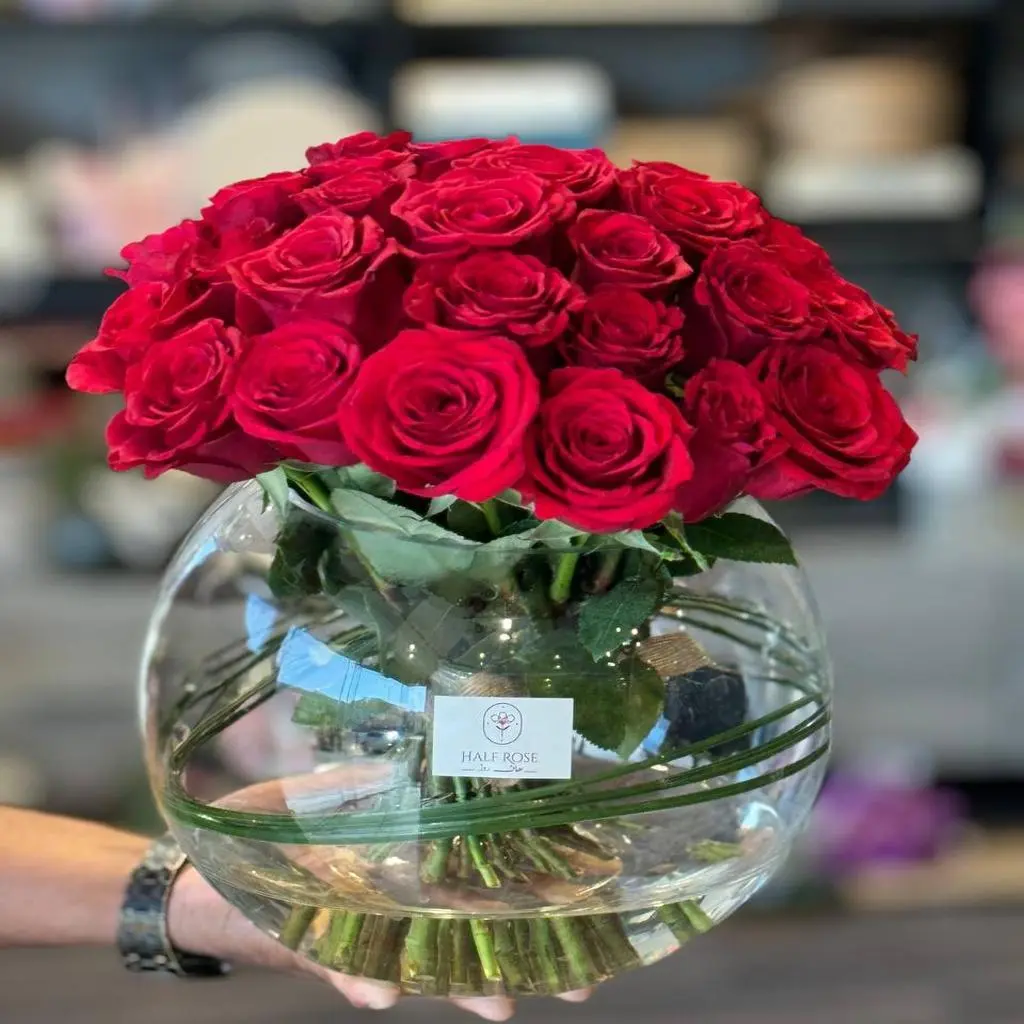 Spherical Vase With Red Rose
