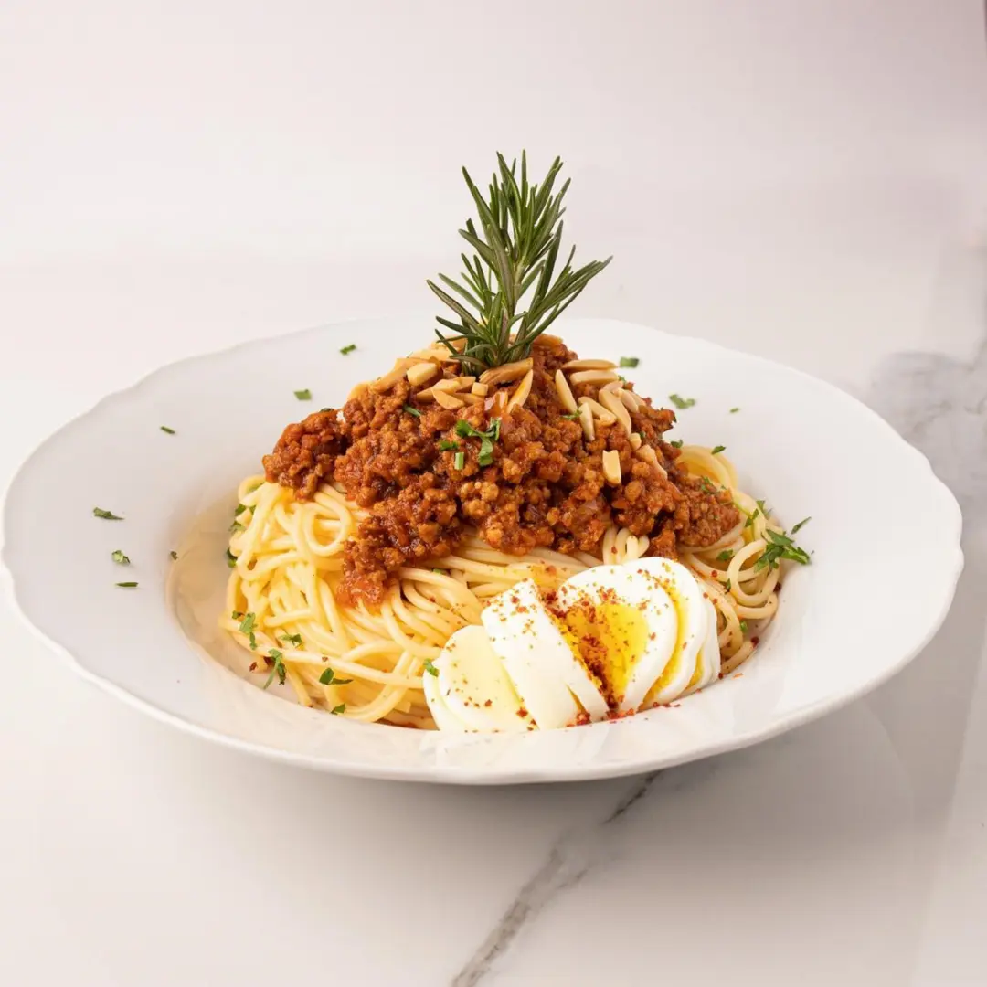 Spaghetti With Minced Meat And Eggs
