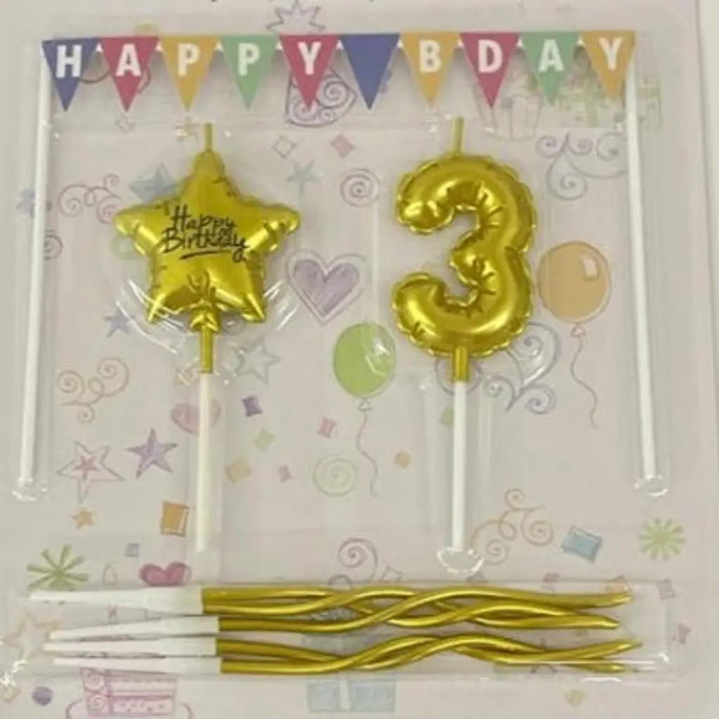 شموع رقم 3 مع تغريسة مع شمع كيك مع شمع عيد ميلاد