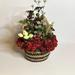 Artificial Arrangement of Orchids, Tulips, Hydrangeas, Hypericum, and Crystal Branches