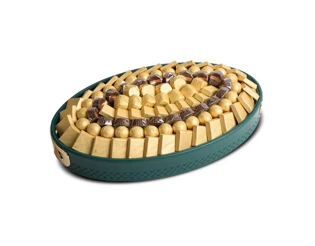 Leather-wrapped chocolate tray