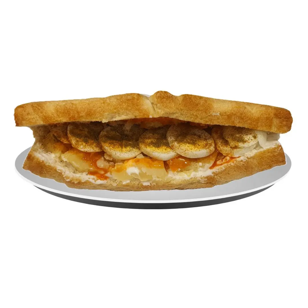 Boiled Egg With Boiled Potatoes Sandwich and cheese with hot sauce and hot pepper