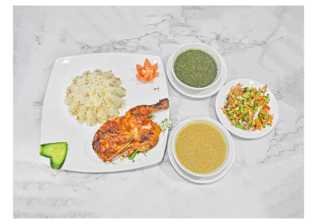 Half oven chicken meal with stuffed