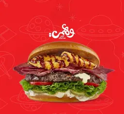 BBQ burger sandwich and onion rings