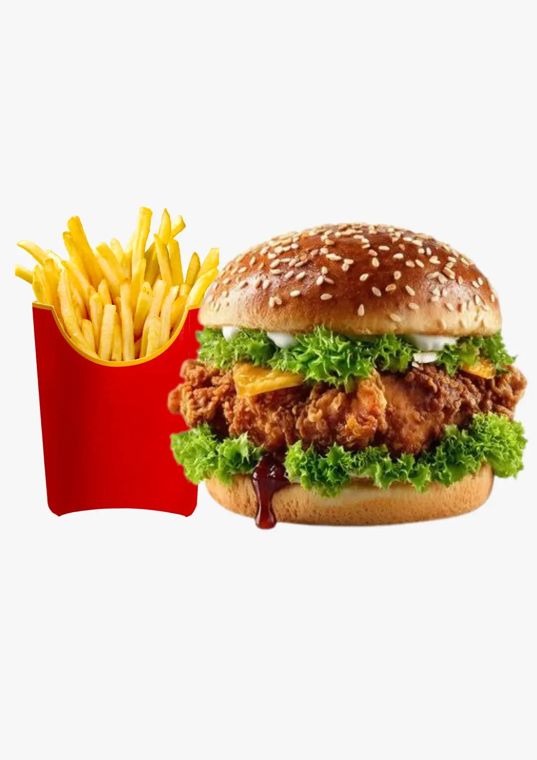 Spicy Single Patty Crispy  Chicken Burger with Premium Cheese and fries