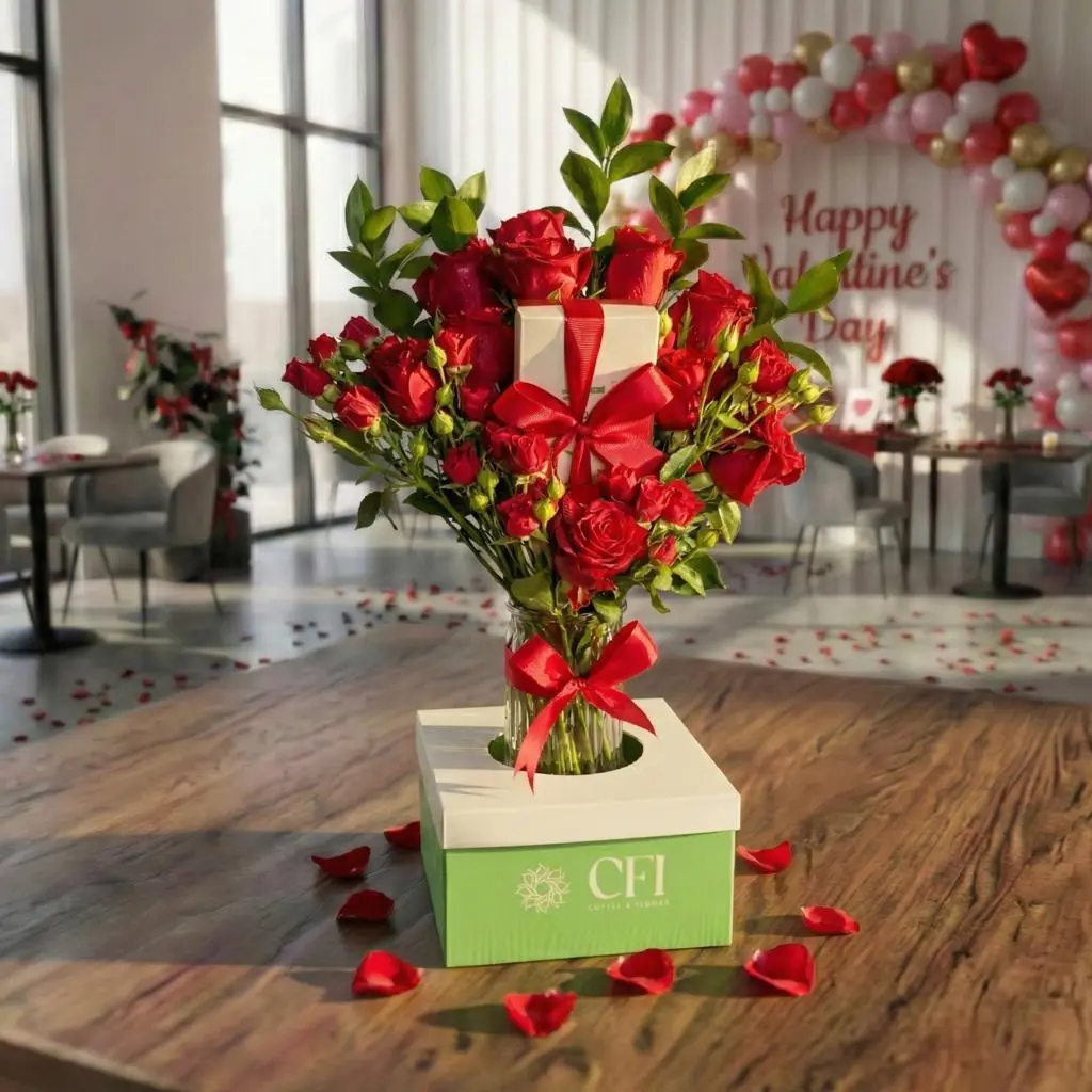 Valentine Vase Chocolate and Roses