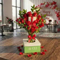 Valentine Vase Chocolate and Roses