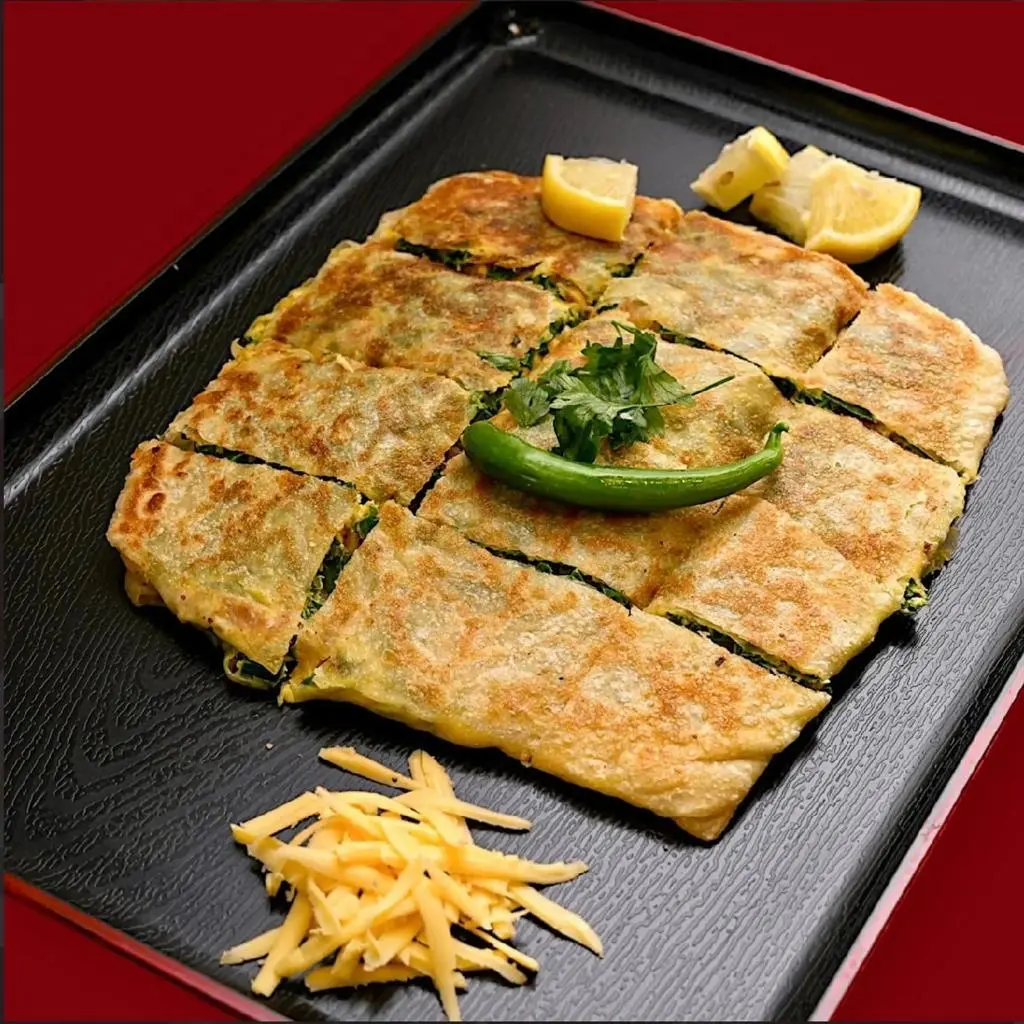 Vegetable Mutabbaq with Cheddar Cheese