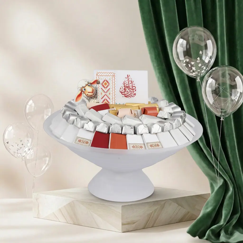 White Oval Plate with Base Eid Al-Adha