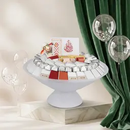 White Oval Plate with Base Eid Al-Adha