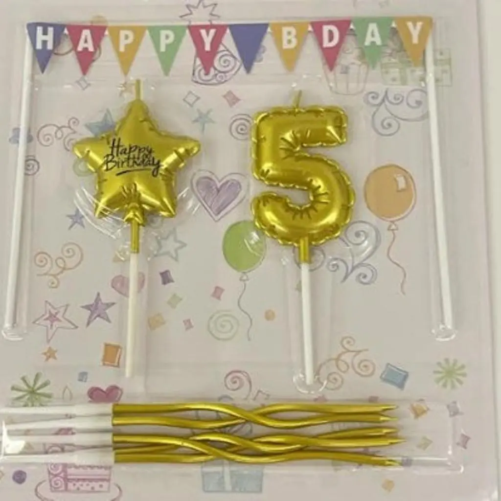 شموع رقم 5 مع تغريسة مع شمع كيك مع شمع عيد ميلاد