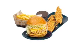 Crispy chicken burger + fries + 2 crispy chicken strips
