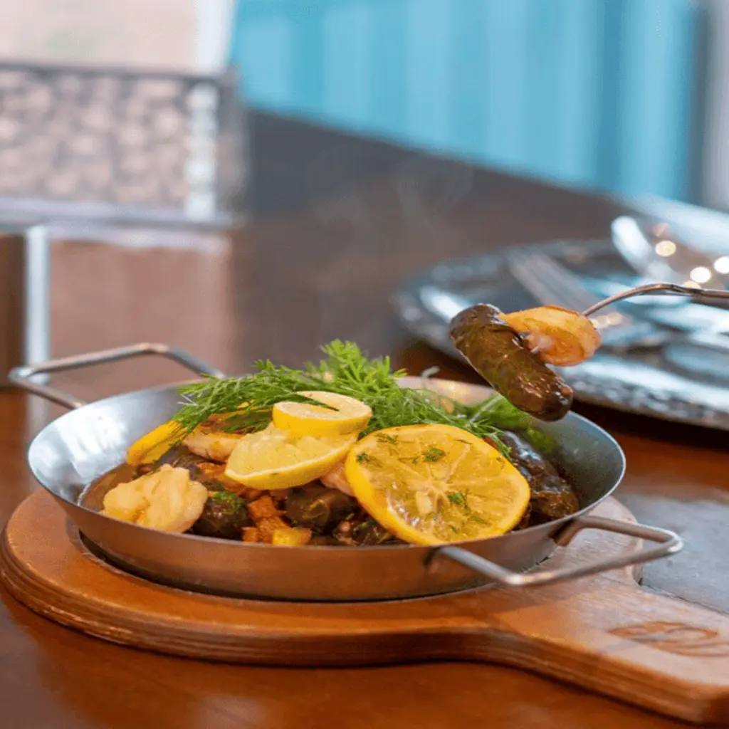 Grape Leaves with Shrimp Bowl