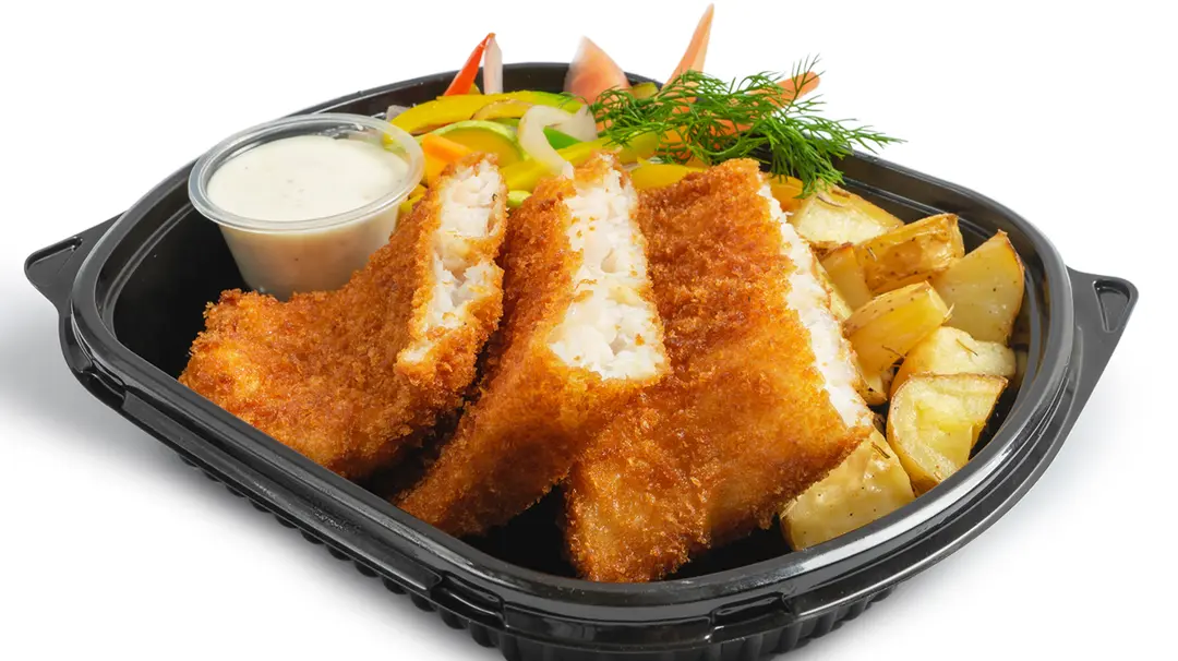 Fried fish fillet with potatoes