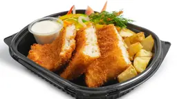 Fried fish fillet with potatoes