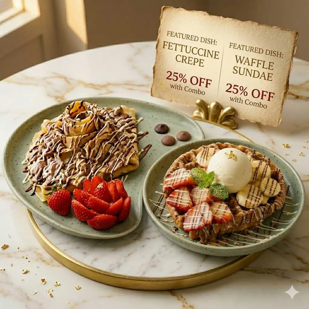 Fettuccine Crepe + Waffle Sundae combo