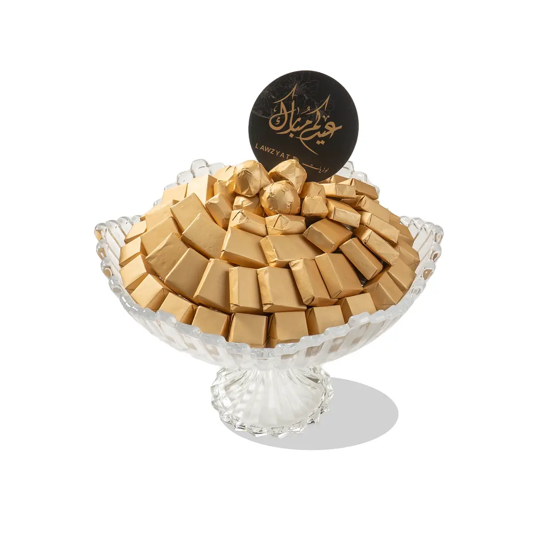 Glass-based tray of wrapped chocolate