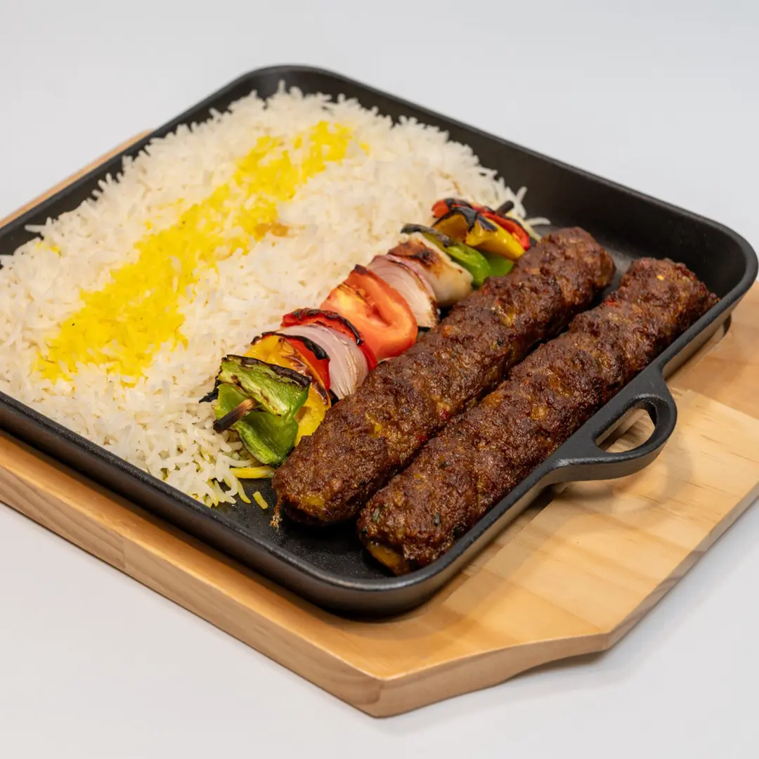 Iranian meat kebab with rice
