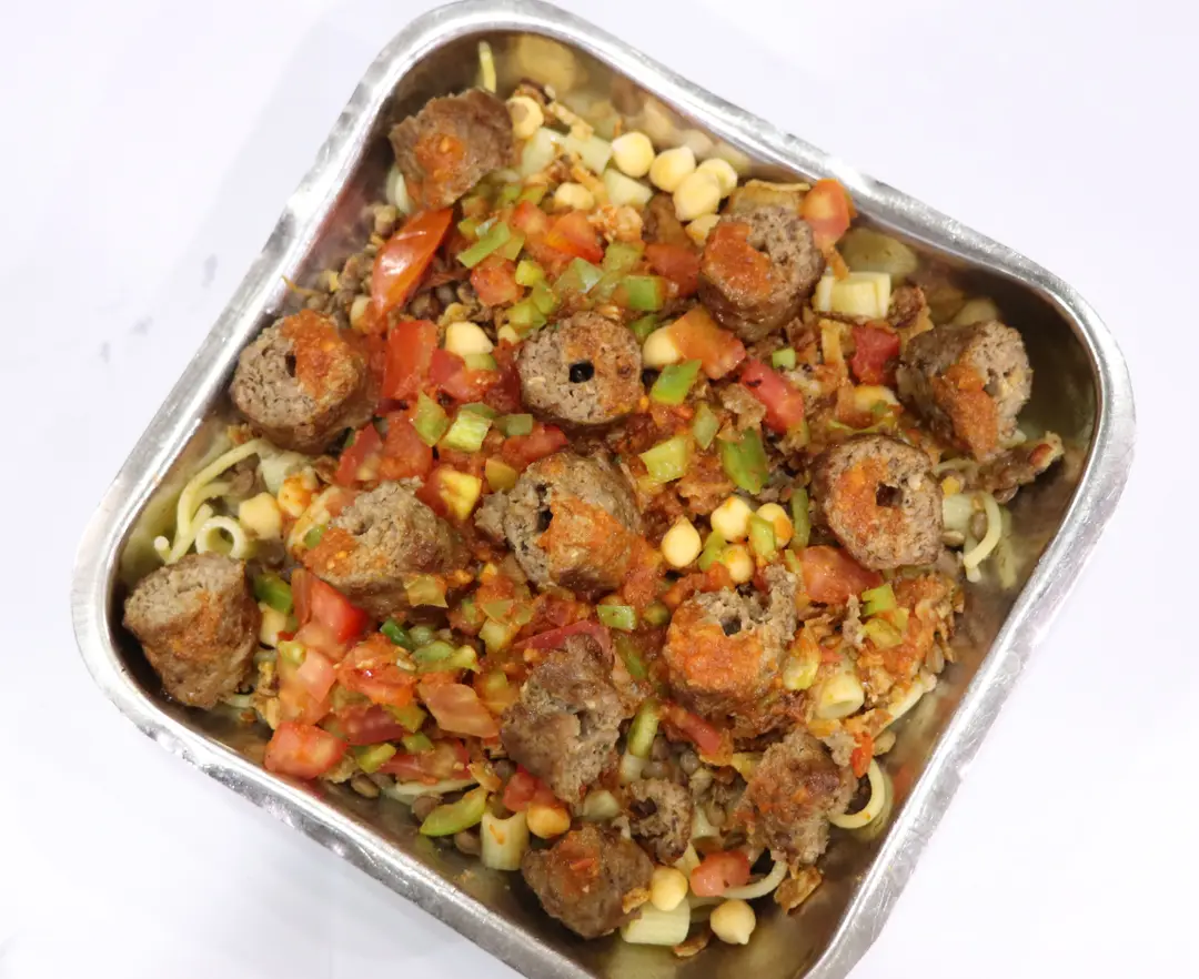 Chefs Koshary with Meat Kebab