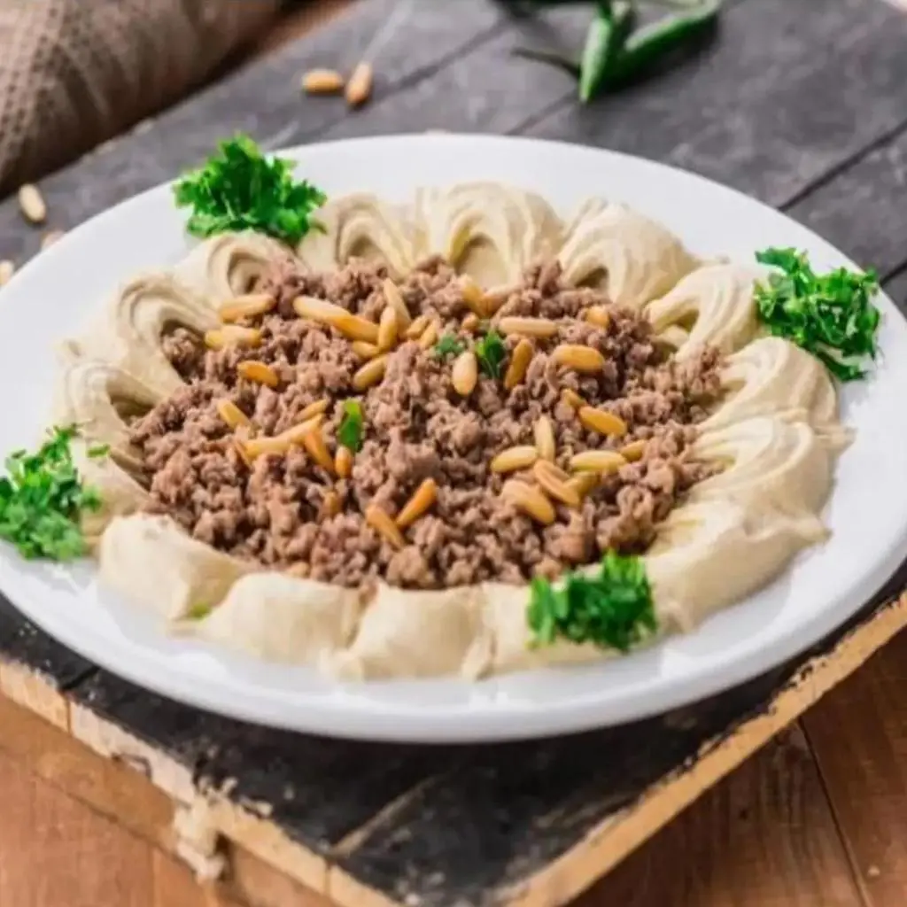 Hummus with Meat & Pine Nuts