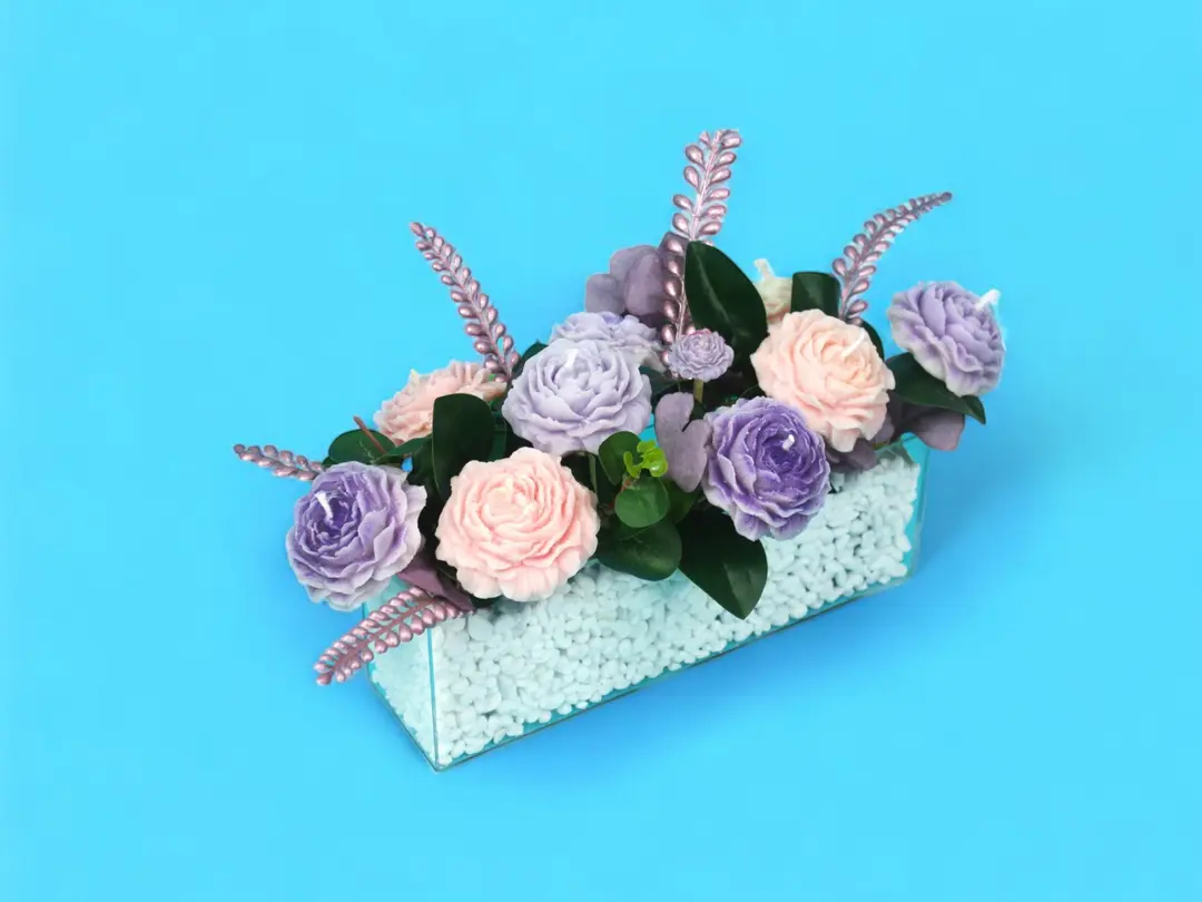 Purple Flower Candles Vase 0210