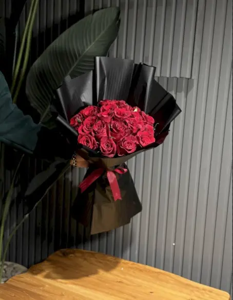 Rose Bouquet with Black Wrapping