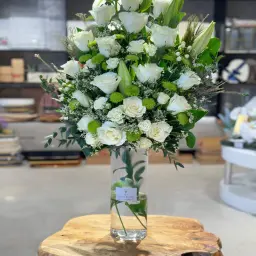 White Rose Vase With Green Cherries